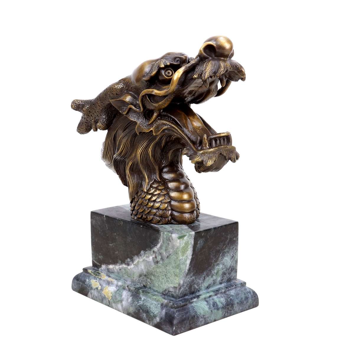 Prächtige, Alte Quan Yin Mit Drache Skulptur Aus Bronze. (Gebraucht) In